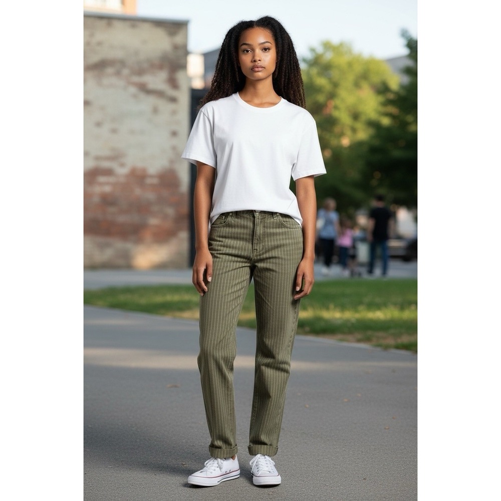 American Eagle Green Striped Capri Pants Womens 6 Pinstripe Cotton Crop Mid Rise